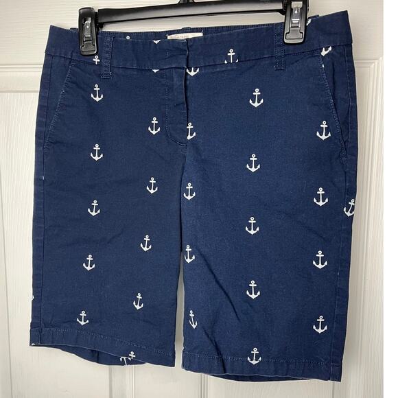 J. Crew Bermuda Shorts Navy Blue Embroidered Anchors Women Size 4 - Picture 1 of 5